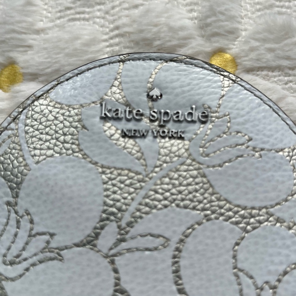 Kate Spade Metallic Silver Floral Pouch/Wallet. Measures 4x4 - Picture 2 of 6